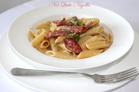 Vodka cream penne with chorizo