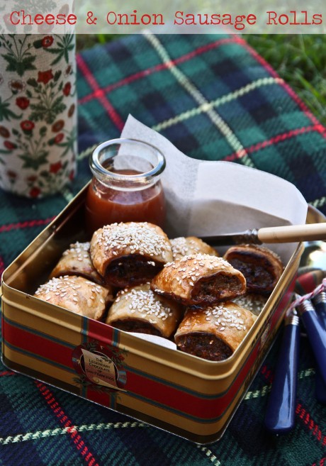 blue cheese caramelised onion sausage rolls