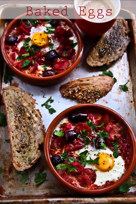 baked eggs chorizo