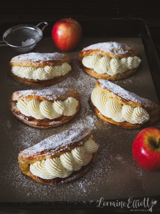 Flower shaped caramel apple pies with Rose flavored Chantilly