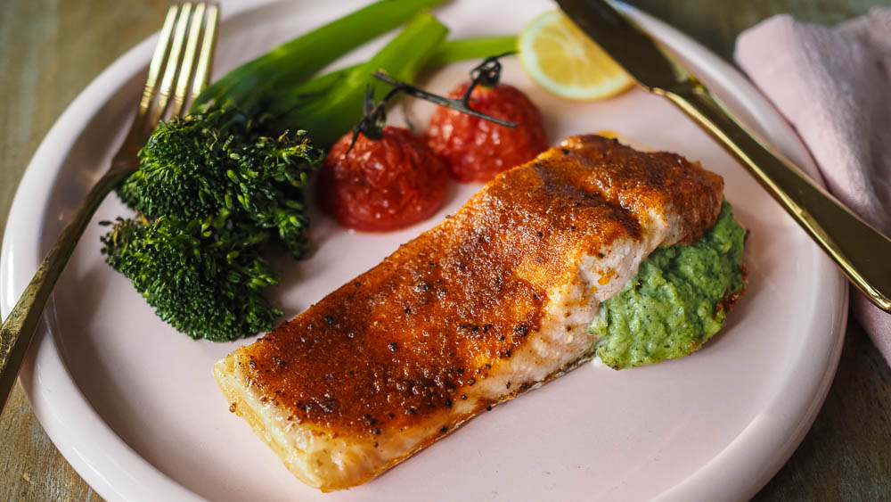 Baked Salmon Recipe - Stuffed With Spinach & Artichoke