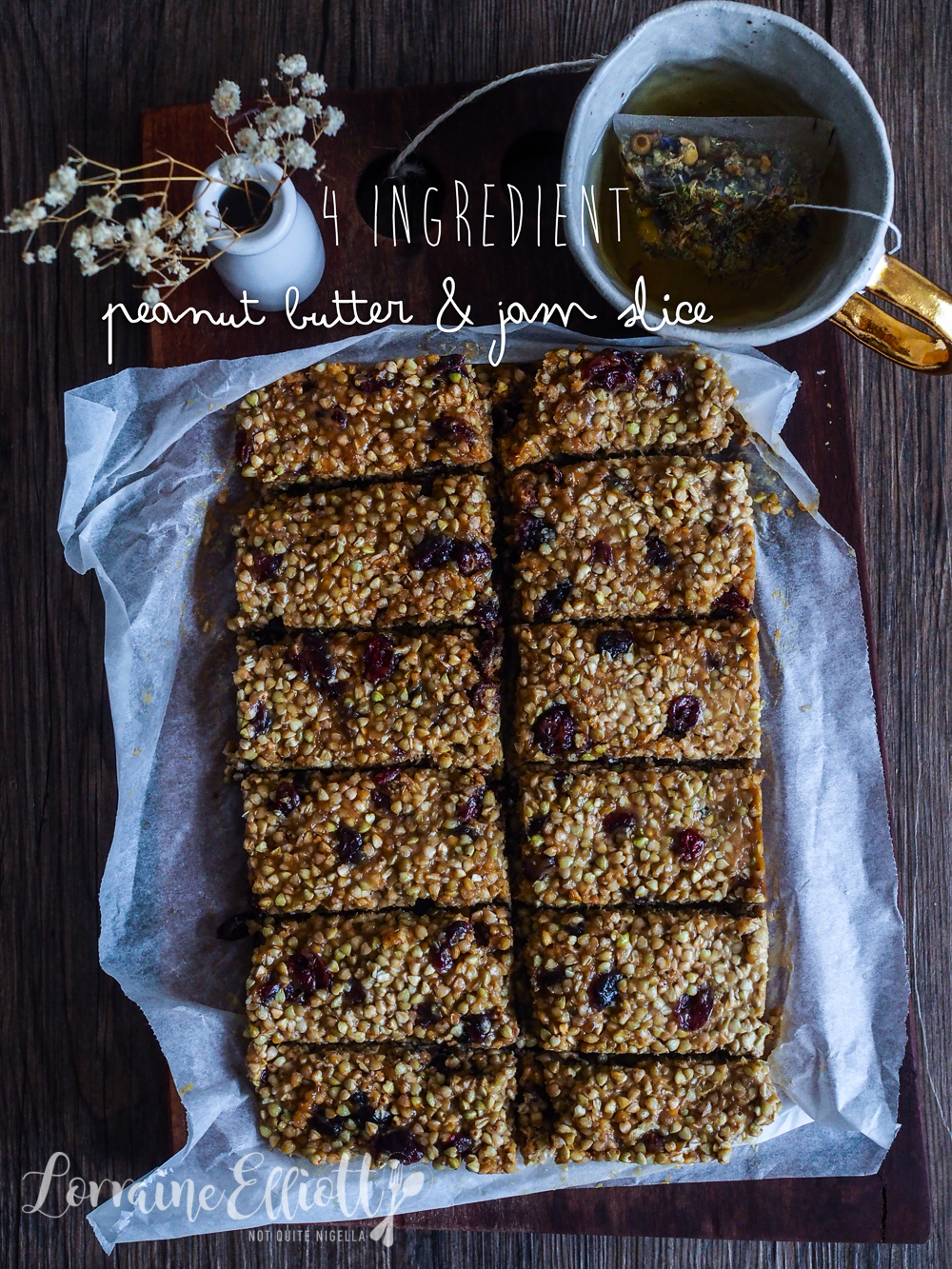 4 Ingredient Peanut Butter & Jam Slice, Raw, Vegan, Grain & Gluten Free Not Quite Nigella
