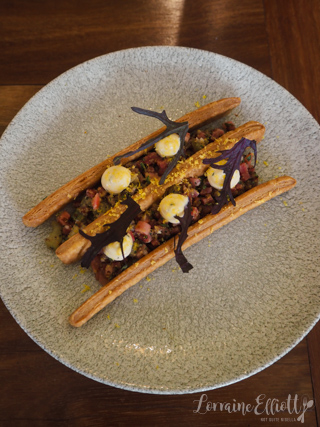 Beef tartare mille-feuille at Margan