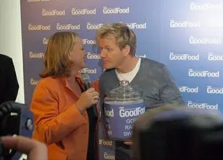 Giving Gordon Ramsay at swear jar at Good Food & Wine
