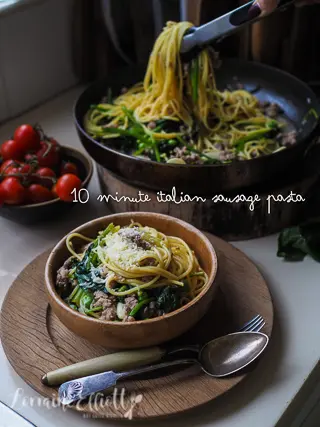 Italian Sausage, Spinach & Pea Spaghetti