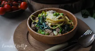 Italian Sausage, Spinach & Pea Spaghetti
