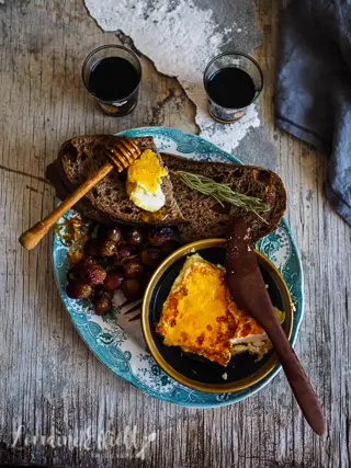 Pan Fried Feta With Balsamic Roasted Grapes