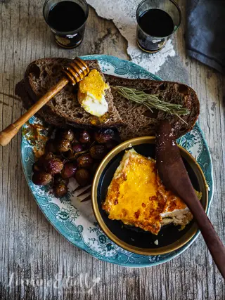 Pan Fried Feta With Balsamic Roasted Grapes