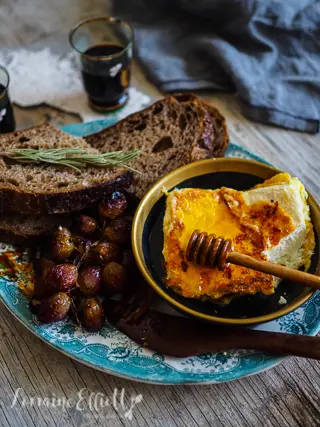 Pan Fried Feta With Balsamic Roasted Grapes